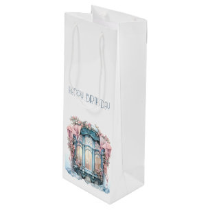 Sac Cadeau Pour Bouteille Joyeux Anniversaire Hiver Bleu rose Vitre victorie
