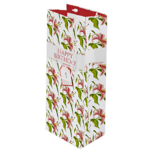 Sac Cadeau Pour Bouteille Joyeux anniversaire Stargazer Lily Motif photo