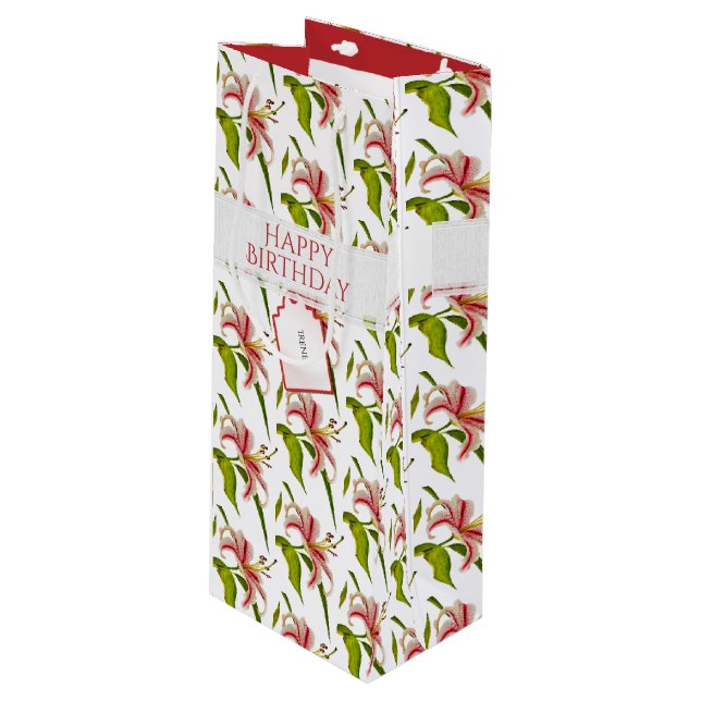 Sac Cadeau Pour Bouteille Joyeux anniversaire Stargazer Lily Motif photo (Devant Angle)