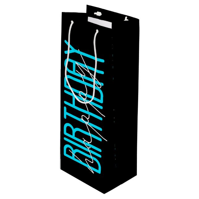 Sac Cadeau Pour Bouteille Joyeux Anniversaire Sur Noir (Devant Angle)