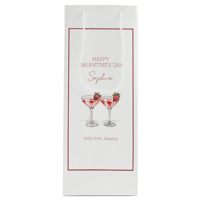 Sac Cadeau Pour Bouteille Joyeux cocktails de la Saint-Galentin Nom du scrip (Devant)