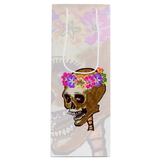 Sac Cadeau Pour Bouteille Joyeux crâne d'Halloween (Devant)