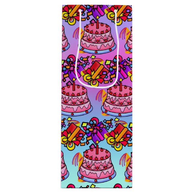 Sac Cadeau Pour Bouteille Joyeux gâteau d'anniversaire : fête du vin (Devant)