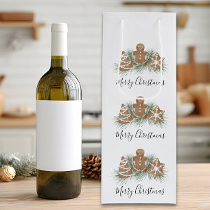 Sac Cadeau Pour Bouteille Joyeux Noël Biscuits en pain d'épices