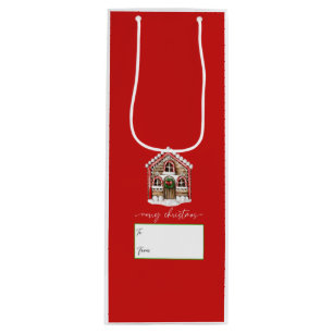 Sac Cadeau Pour Bouteille Joyeux Noël Gingerbread Maison de vacances cadeau