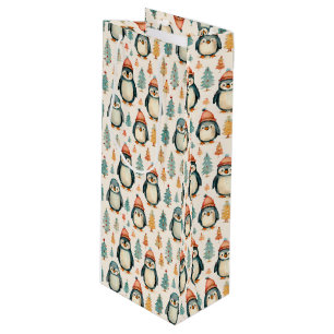 Sac Cadeau Pour Bouteille Joyeux Noël Noël des pingouins vintages