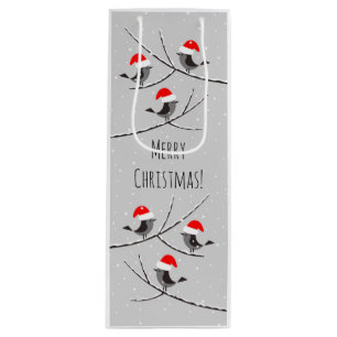 Sac Cadeau Pour Bouteille Joyeux Noël Rouge Père Noël Oiseaux de chapeau Nei