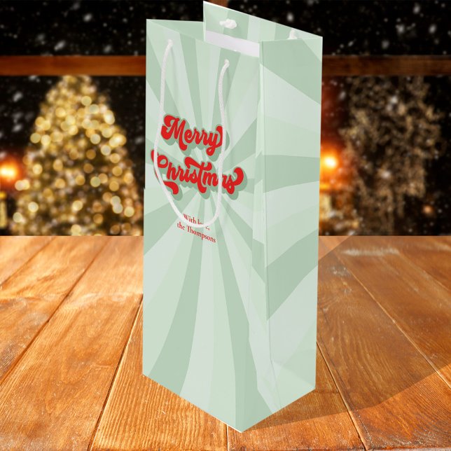Sac Cadeau Pour Bouteille Joyeux Noël Rouge Vert Whimsical Retro Personnalis (Whimsical typography Merry Christmas wine gift bag
)