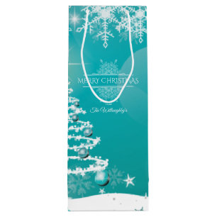Sac Cadeau Pour Bouteille Joyeux Noël Snowflakes Arbre Fleurs & Étoiles