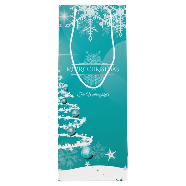 Sac Cadeau Pour Bouteille Joyeux Noël Snowflakes Arbre Fleurs & Étoiles (Dos)