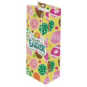 Sac Cadeau Pour Bouteille Joyeux OEufs de Pâques colorés Motif Jaune de Pâqu
