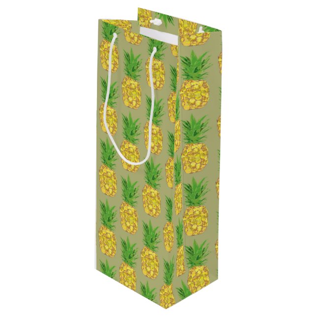 Sac Cadeau Pour Bouteille Kaki ananas (Devant Angle)