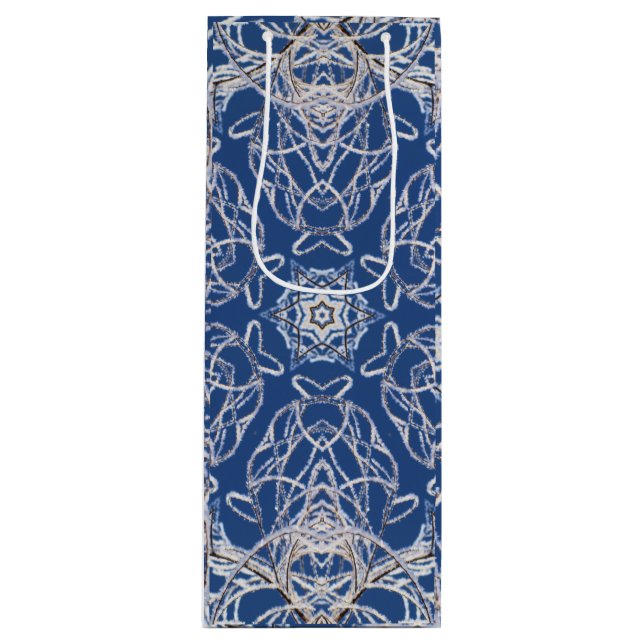 Sac Cadeau Pour Bouteille Kaleidoscope Bleu clair, Blanc, Étoile simple (Devant)