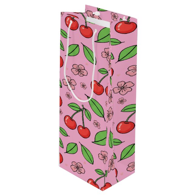 Sac Cadeau Pour Bouteille Kawaii Red Cherry Vibes Cute Girly Aesthetic (Devant Angle)