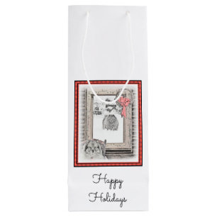 Sac Cadeau Pour Bouteille Keeshond Noël hiver fenêtre Peinture Chien Art