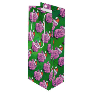 Sac Cadeau Pour Bouteille Le cochon de Noël en vert sur le Motif de Santa H