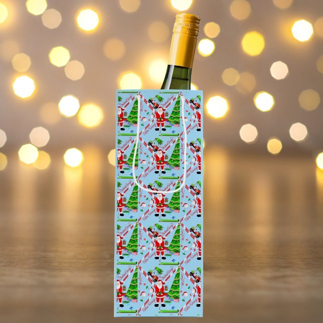 Sac Cadeau Pour Bouteille Le golf de père Noël par sapin de Noël (Golf-Themed Wine Surprise! Wrap bottles, spread festive cheer with Santa's flair.)