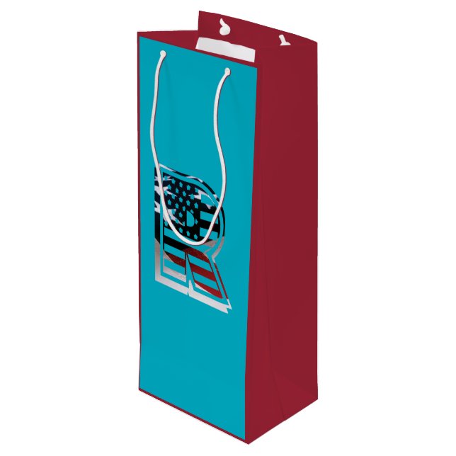 Sac Cadeau Pour Bouteille Lettre R Monogramme USA (Dos Angle)
