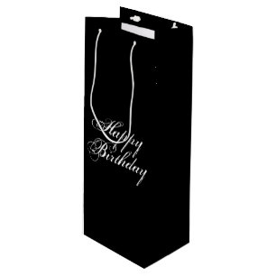 Sac Cadeau Pour Bouteille Lettres blanches "Joyeux anniversaire", noir