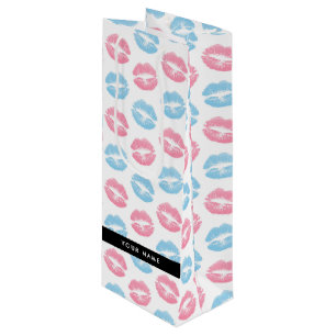 Sac Cadeau Pour Bouteille Lèvres Roses, Lèvres Bleues, Baiser, Votre Nom, Pe