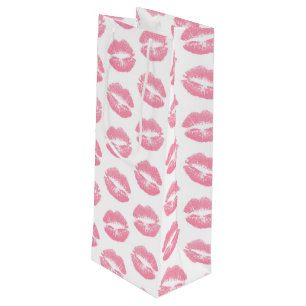 Sac Cadeau Pour Bouteille Lèvres Roses, Motif De Lèvres, Rouge Rose, Baiser