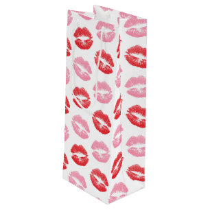Sac Cadeau Pour Bouteille Lèvres rouges et roses, Motif des lèvres, bâton à
