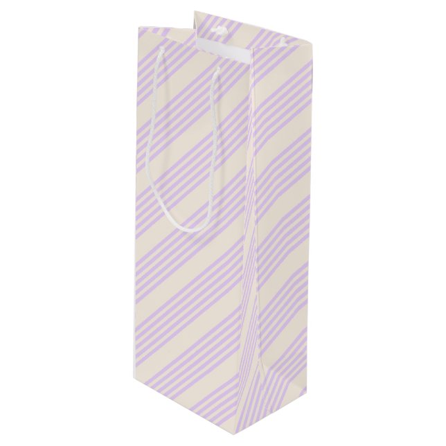 Sac Cadeau Pour Bouteille Lilac violet et beige cinq bandes motif (Devant Angle)