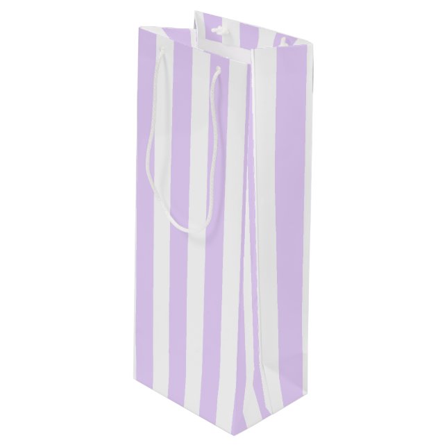 Sac Cadeau Pour Bouteille Lilac violet et blanc bonbons rayures (Devant Angle)