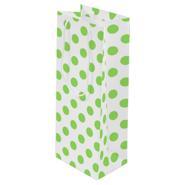 Sac Cadeau Pour Bouteille Lime et pois blancs (Devant Angle)