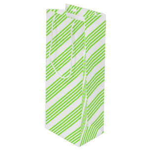 Sac Cadeau Pour Bouteille Lime vert et blanc cinq bandes motif