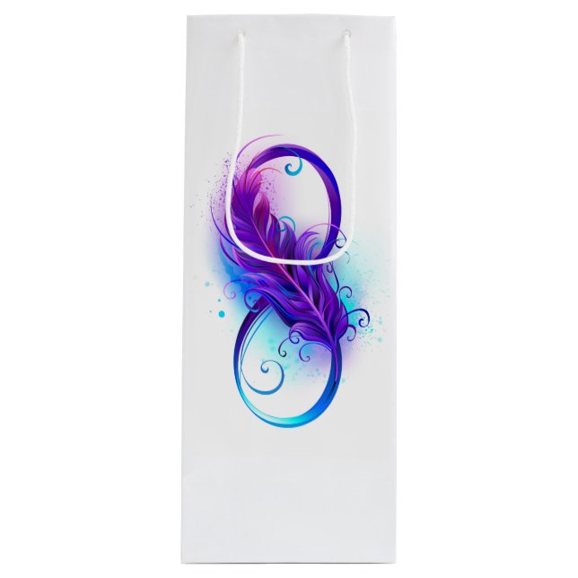 Sac Cadeau Pour Bouteille L'infini avec plume violette (Devant)