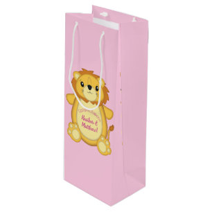 Sac Cadeau Pour Bouteille Lion Baby shower rose