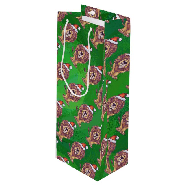 Sac Cadeau Pour Bouteille Lion Christmas on Green (Devant Angle)