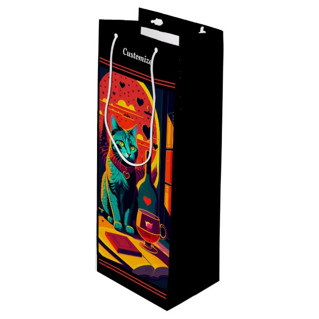 Sac Cadeau Pour Bouteille Livres Chat Sunset Et Vin (Devant Angle)