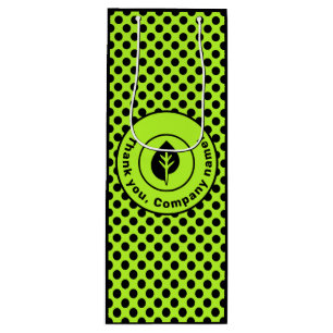 Sac Cadeau Pour Bouteille Logo personnalisé et nom de société à pois vert ci