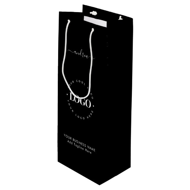 Sac Cadeau Pour Bouteille Logo personnalisé noir et blanc pour promotion com (Devant Angle)