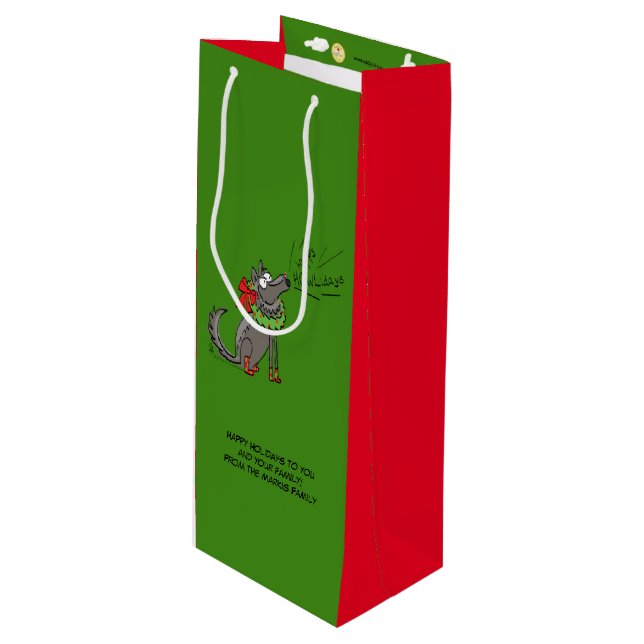 Sac Cadeau Pour Bouteille Loup Noël drôle Enfants mignonne (Devant Angle)