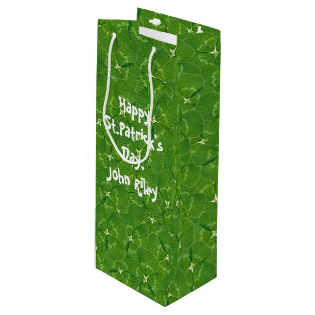 Sac Cadeau Pour Bouteille Lucky Shamrock irlandais (Devant Angle)