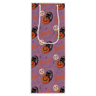 Sac Cadeau Pour Bouteille Lunes Citrouilles rétro Éffrayant Kitten sur viole