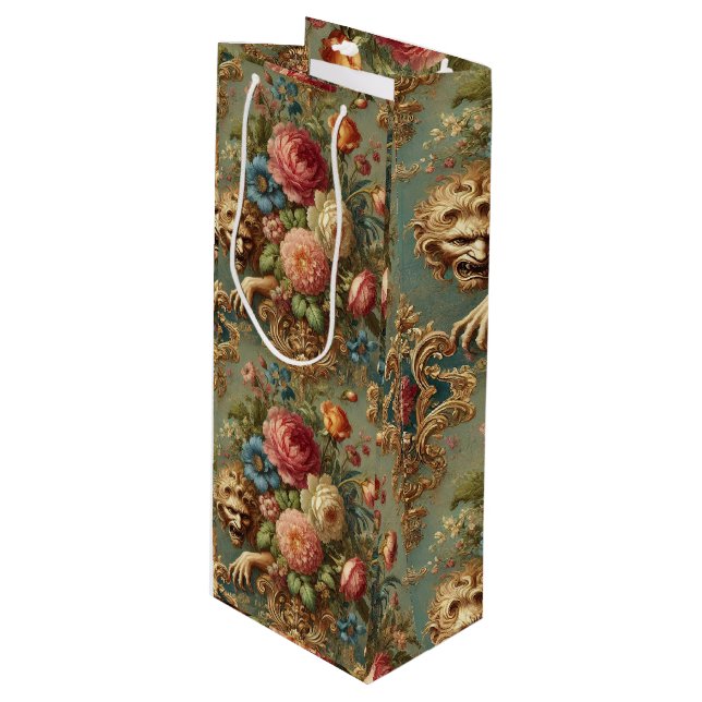 Sac Cadeau Pour Bouteille Luxe - Design floral gothique (Devant Angle)