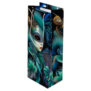 Sac Cadeau Pour Bouteille Madame Masquerade Turquoise