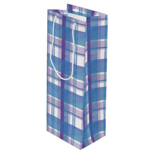 Sac Cadeau Pour Bouteille Madras Plaid Blue et Purple