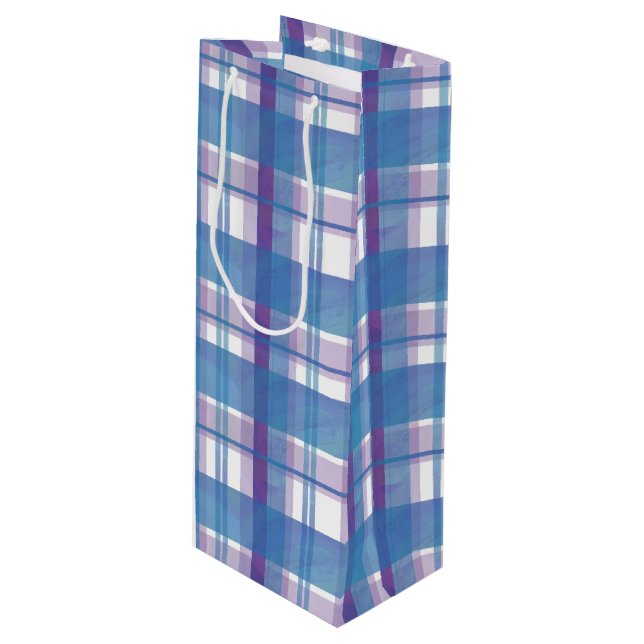 Sac Cadeau Pour Bouteille Madras Plaid Blue et Purple (Devant Angle)