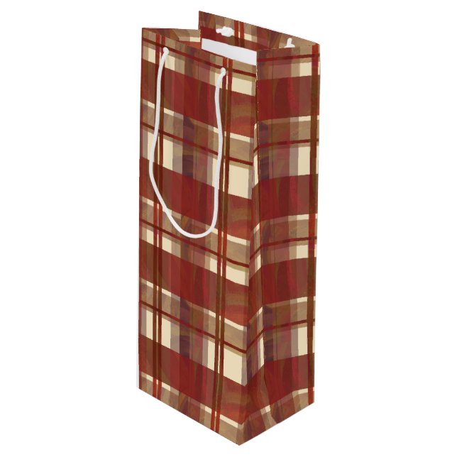 Sac Cadeau Pour Bouteille Madras Plaid Fall Red (Devant Angle)
