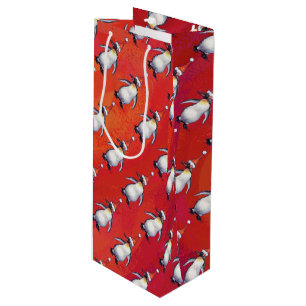 Sac Cadeau Pour Bouteille Manchot de fête avec un motif de chapeau de Père N