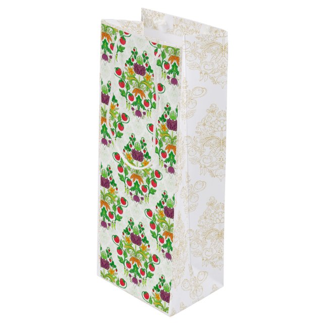 Sac Cadeau Pour Bouteille Marché Fraîche Damas (Devant Angle)