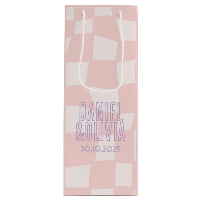 Sac Cadeau Pour Bouteille Mariage Carré Rose (Devant)