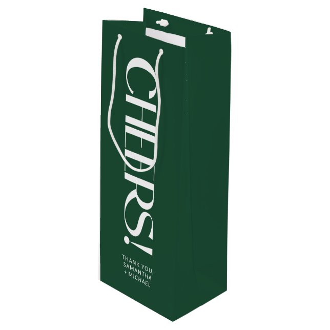 Sac Cadeau Pour Bouteille Mariage décoratif serif Deep Pine Félicitations (Devant Angle)