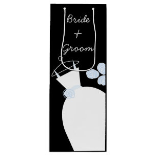 Sac Cadeau Pour Bouteille Mariage Gown Blue Bride et Groom vin noir