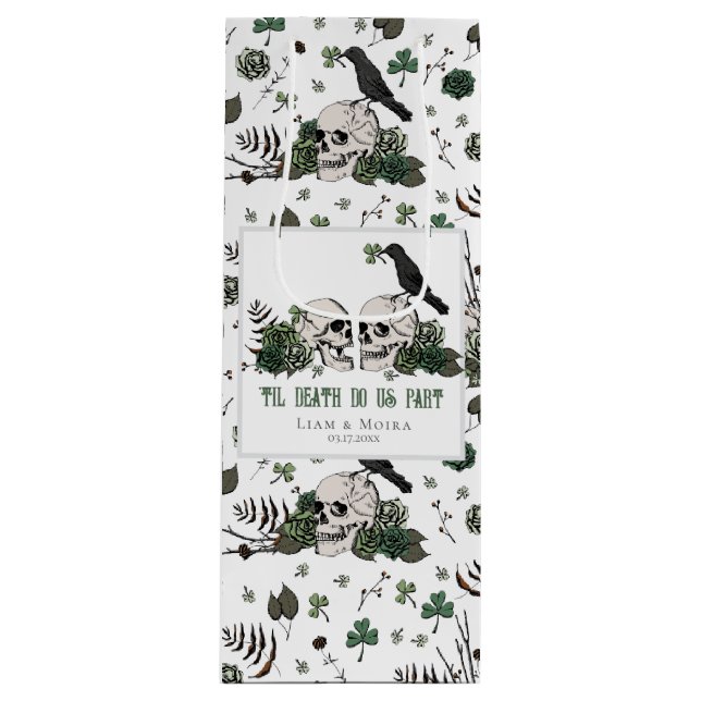 Sac Cadeau Pour Bouteille Mariage irlandais de la Saint-Patrick Fleurs Crâne (Devant)